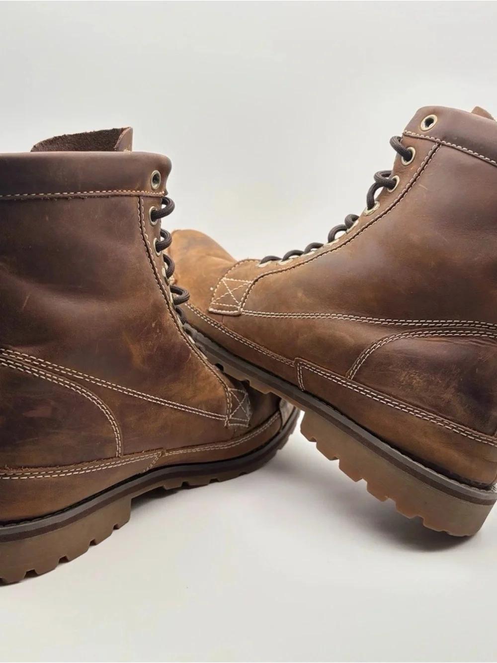 Timberland Cognac Brown Leather Lace-Up Work Boots